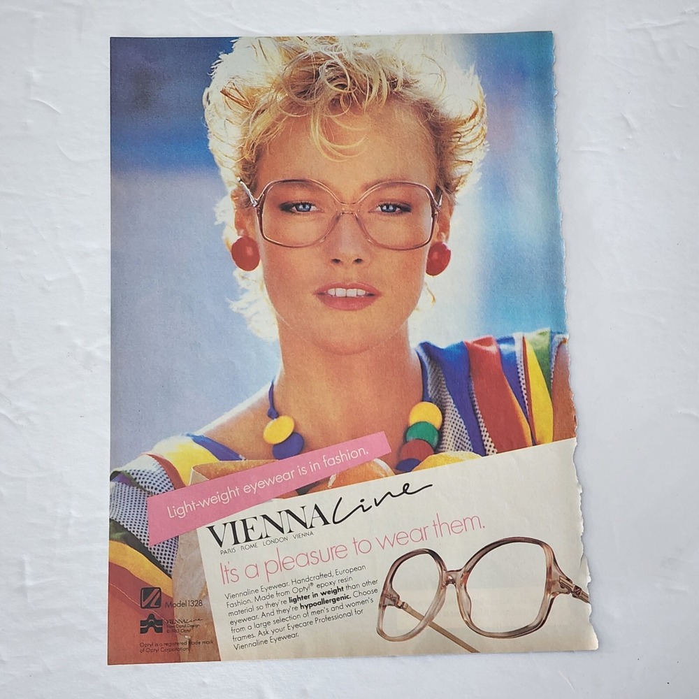 Vintage 1984 Viennaline Eyewear Print Ad Blonde Model Glasses 8x11 Clipping
